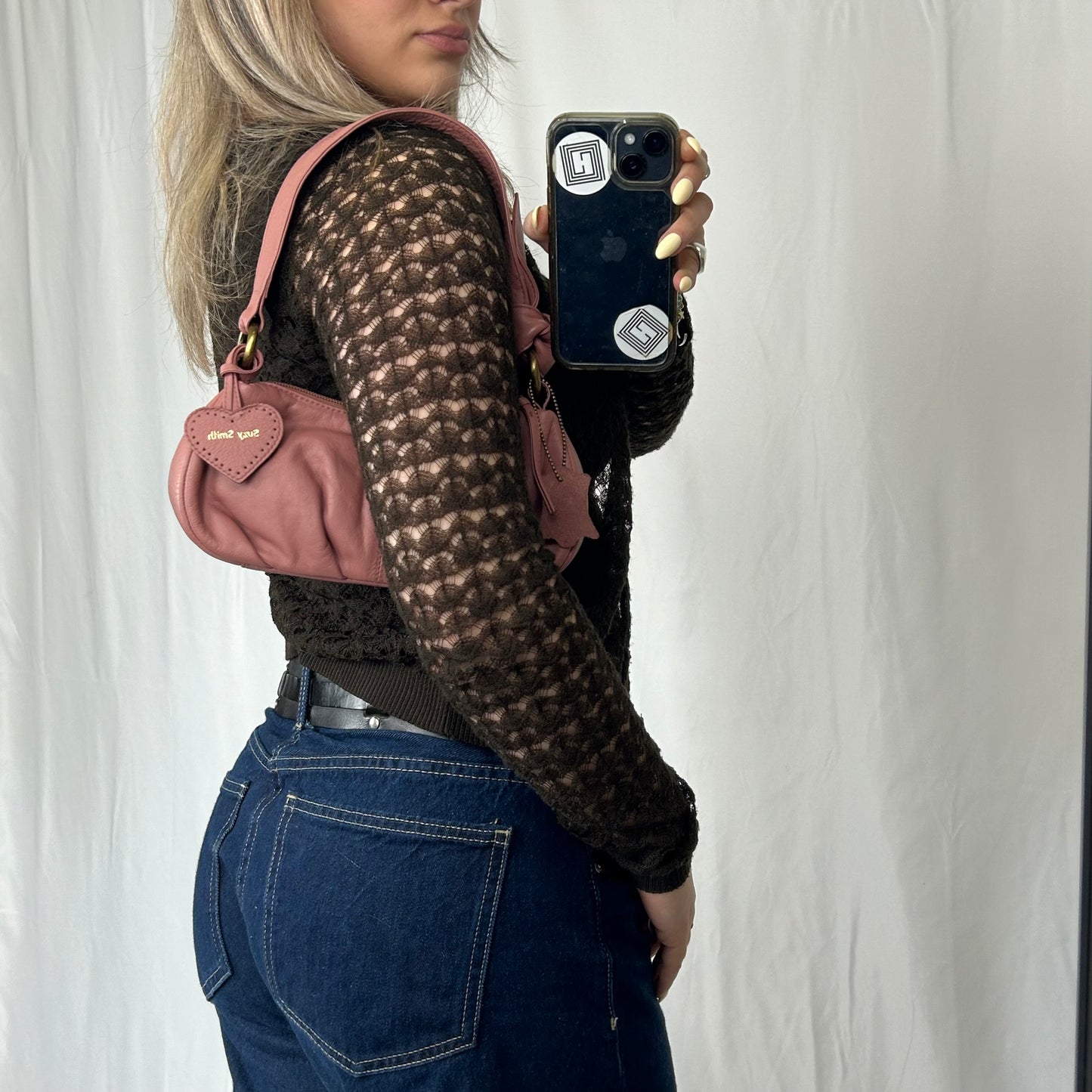 Vintage y2k style pink leather small shoulder bag