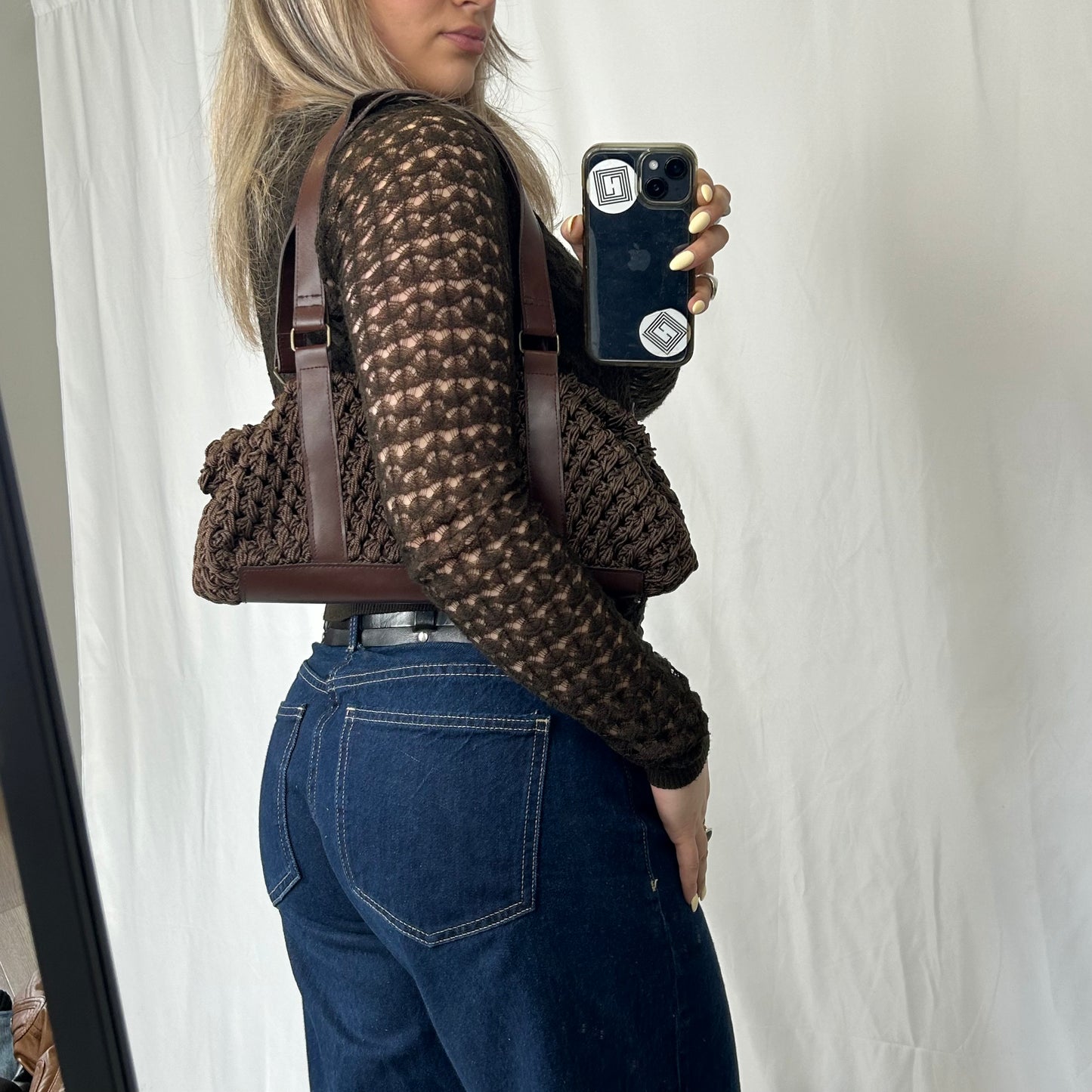 Vintage y2k style brown crochet shoulder bag