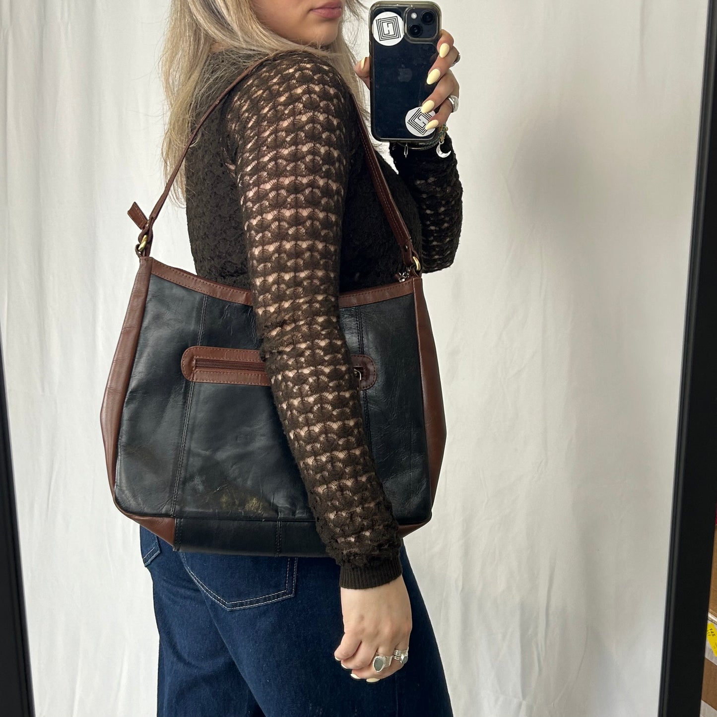 Vintage y2k style brown and black leather shoulder bag