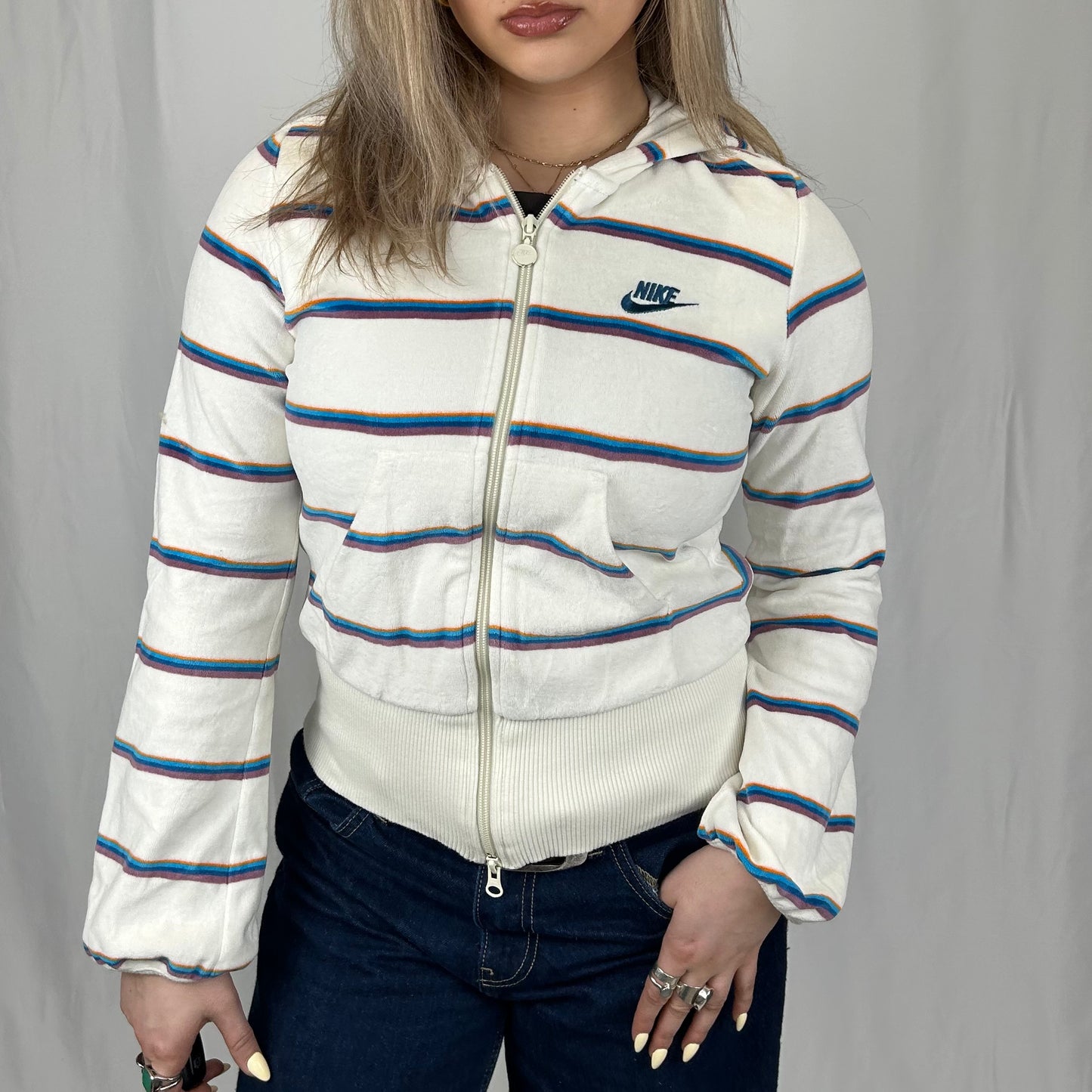 Vintage y2k style striped zip up hoodie