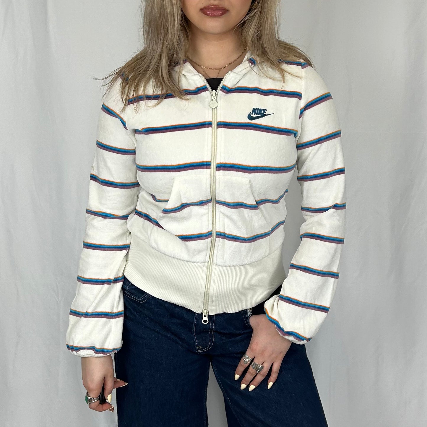 Vintage y2k style striped zip up hoodie