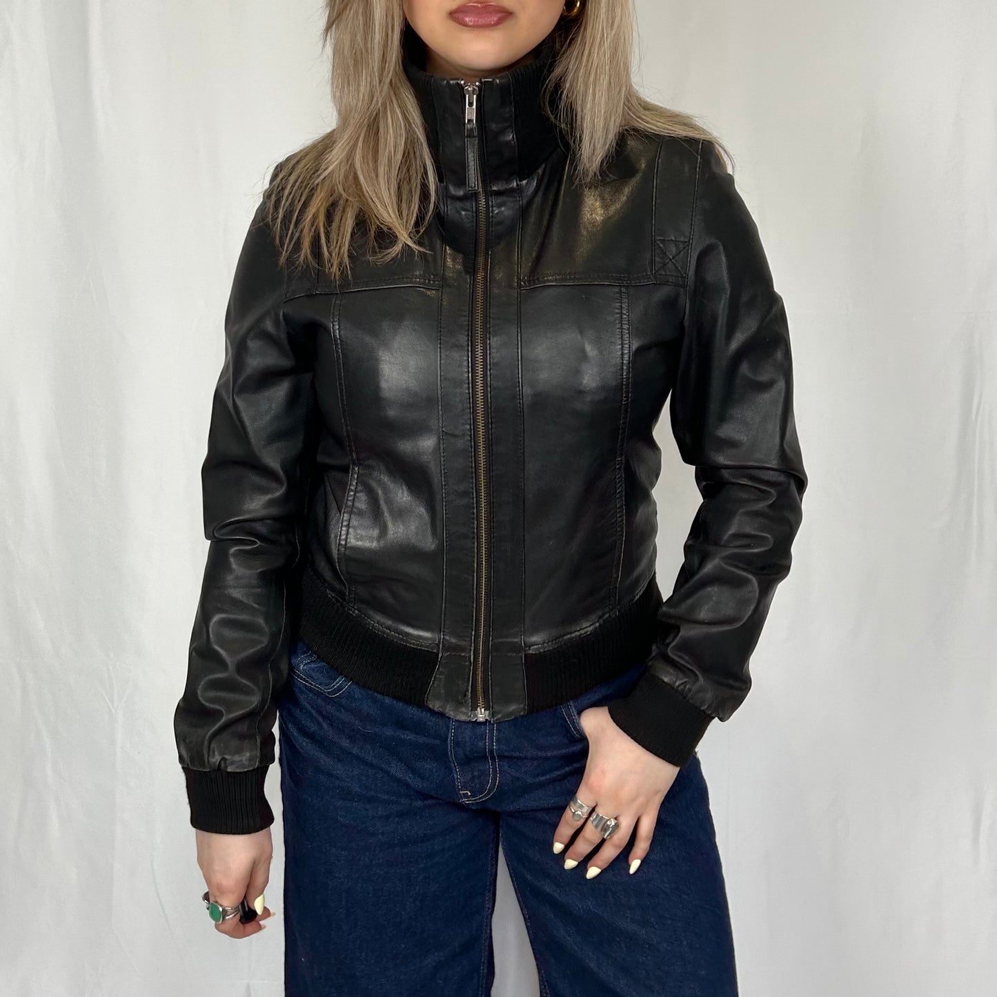 Vintage y2k style black leather jacket