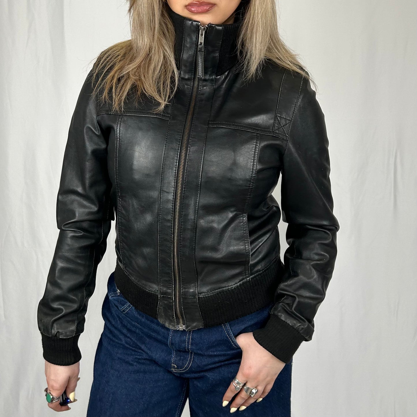 Vintage y2k style black leather jacket