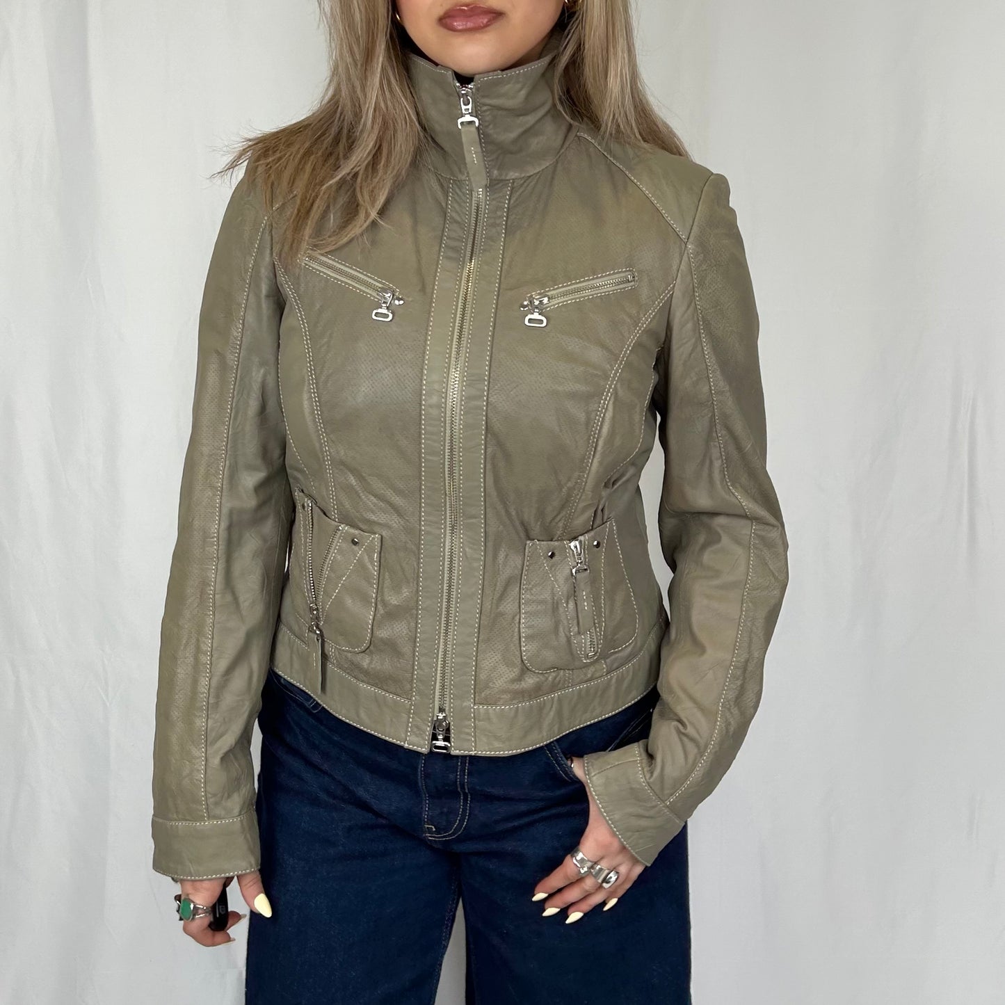 Vintage y2k style soft grey leather jacket
