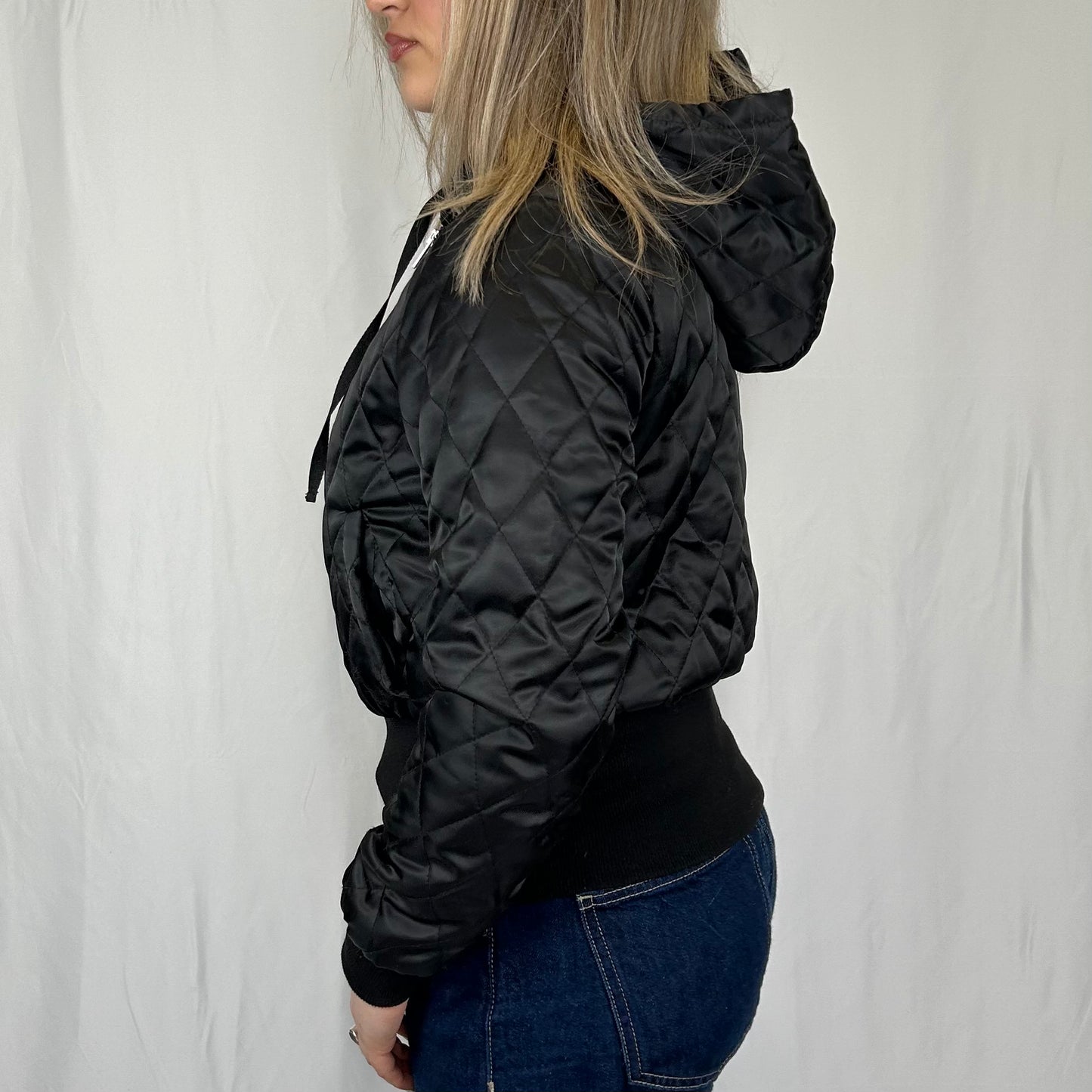 Vintage y2k style black quilted hooded jacket