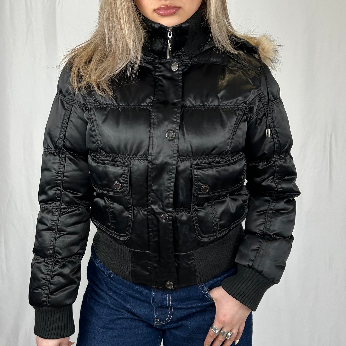 Vintage y2k style black puffer jacket