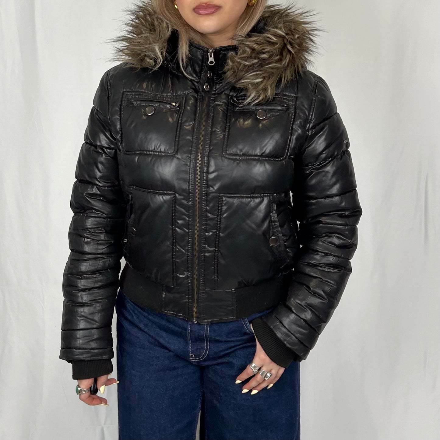 Vintage y2k style black puffer jacket