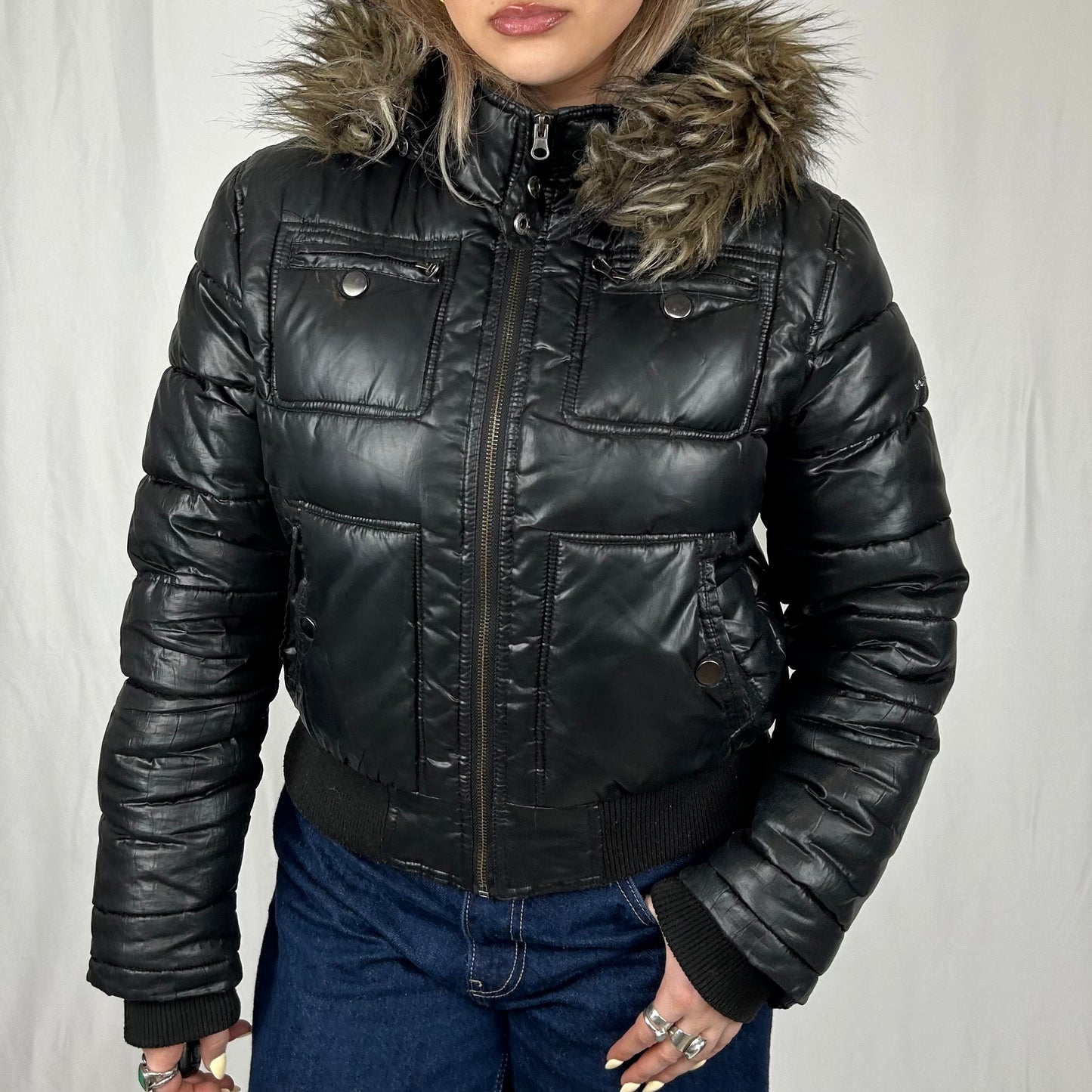 Vintage y2k style black puffer jacket