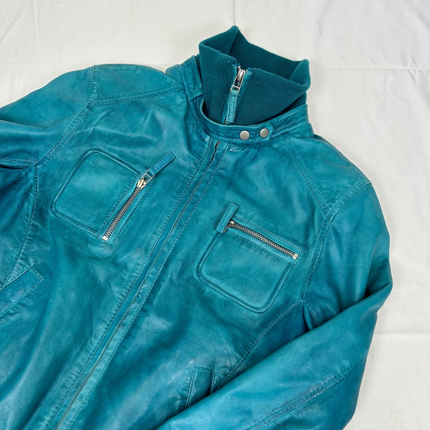 Vintage y2k style blue leather jacket