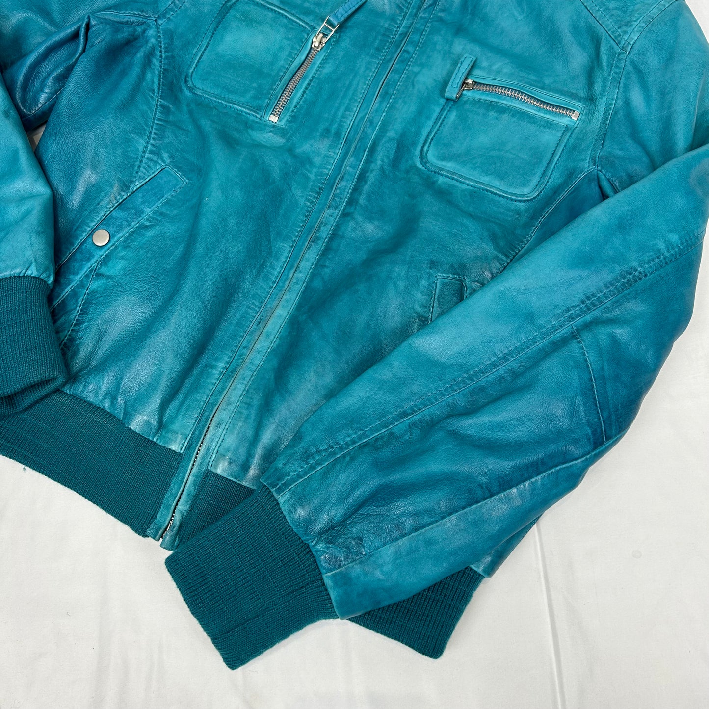 Vintage y2k style blue leather jacket