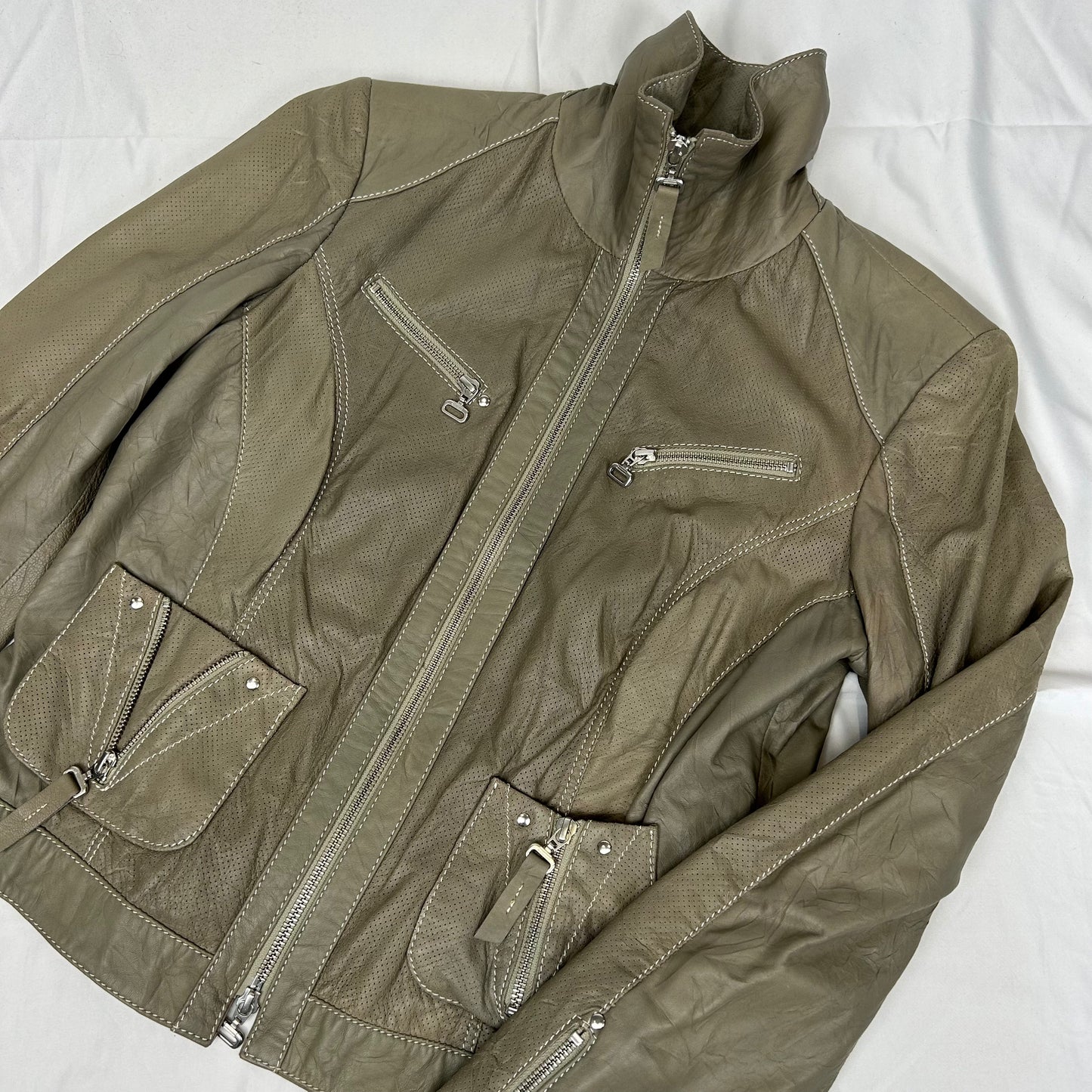 Vintage y2k style soft grey leather jacket