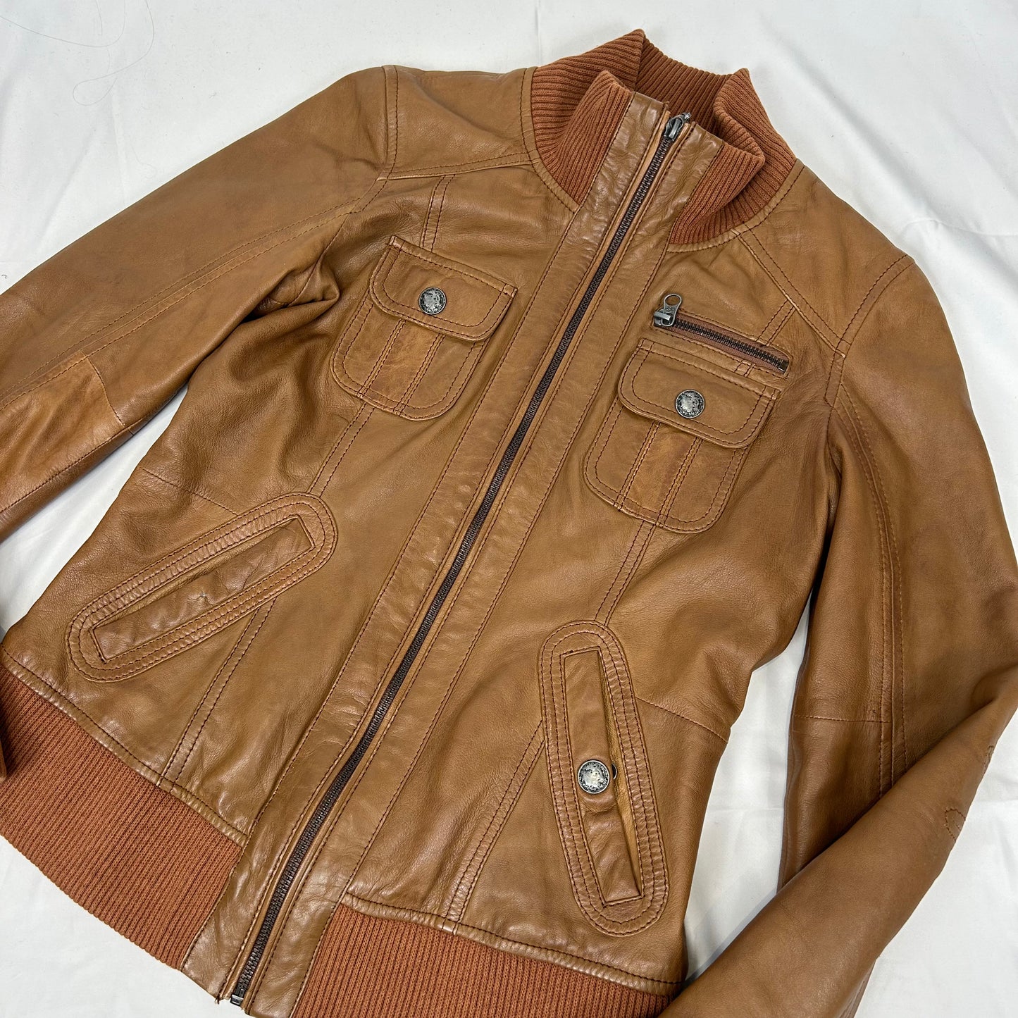 Vintage y2k style tan leather jacket