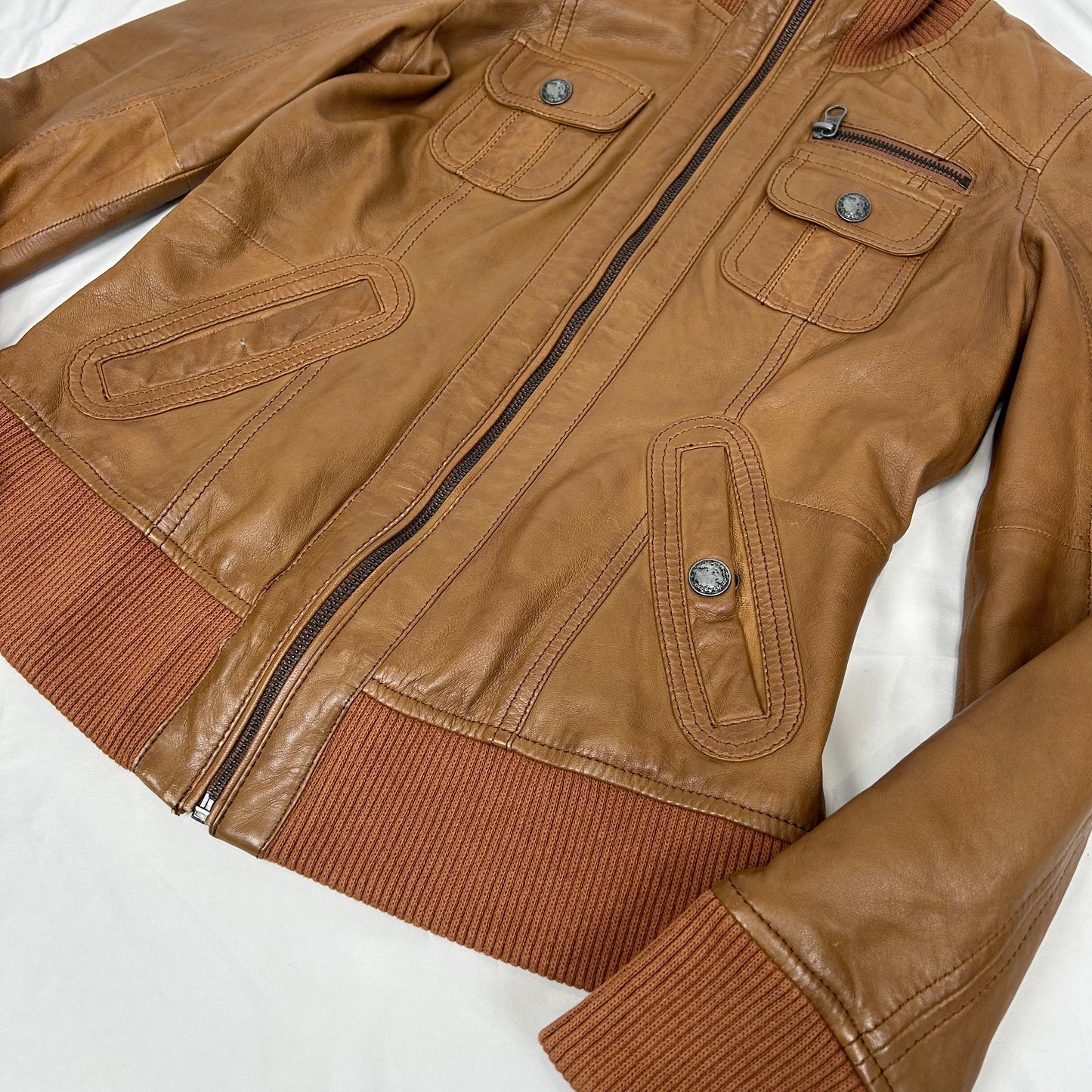 Vintage y2k style tan leather jacket
