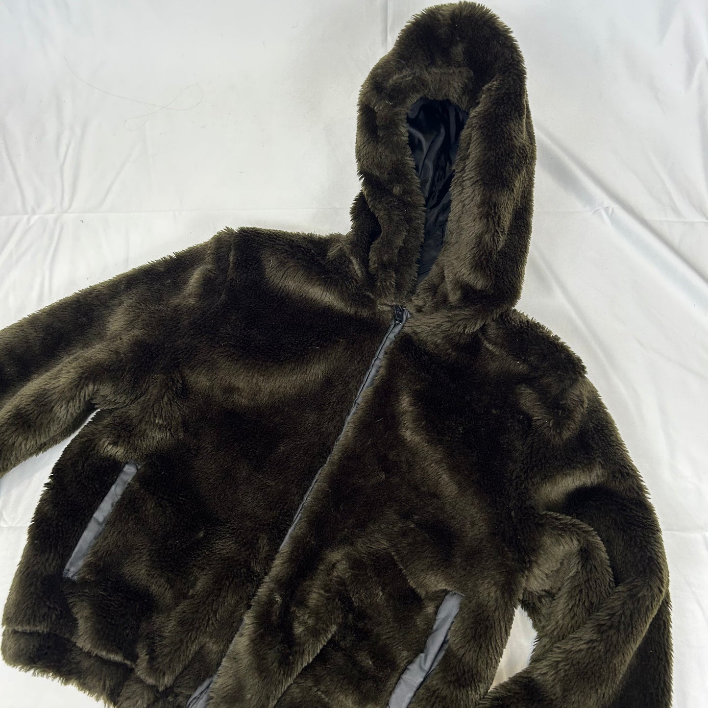Vintage y2k style brown faux fur hooded jacket