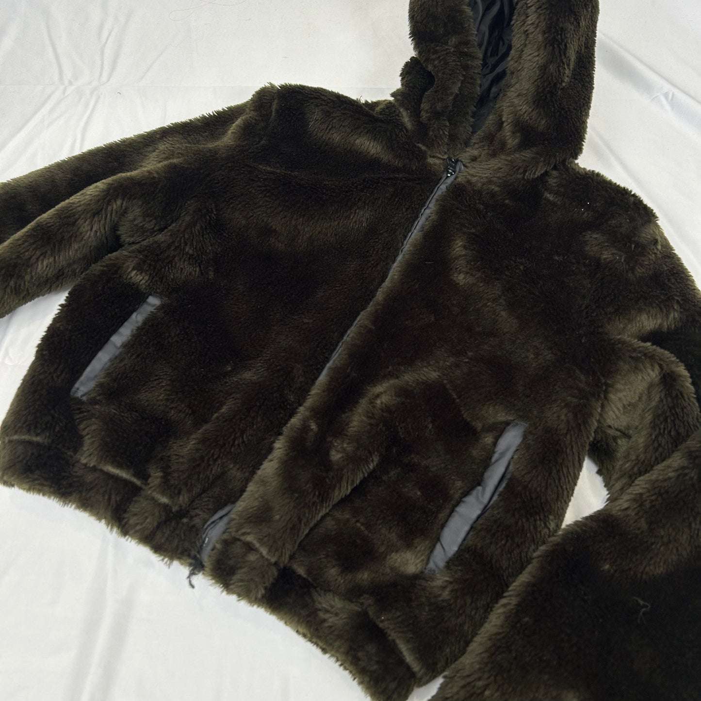 Vintage y2k style brown faux fur hooded jacket