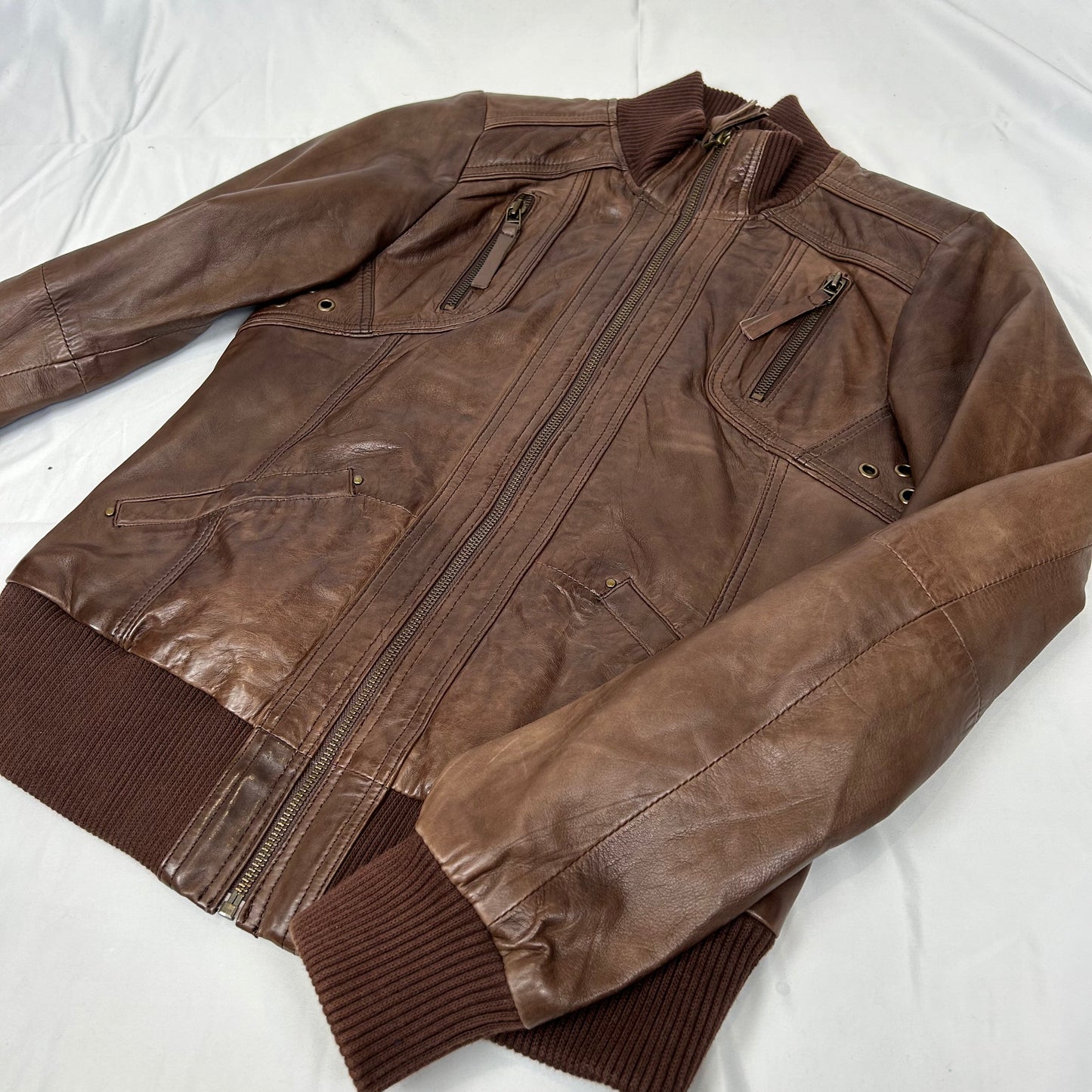 Vintage y2k style brown slouchy leather jacket