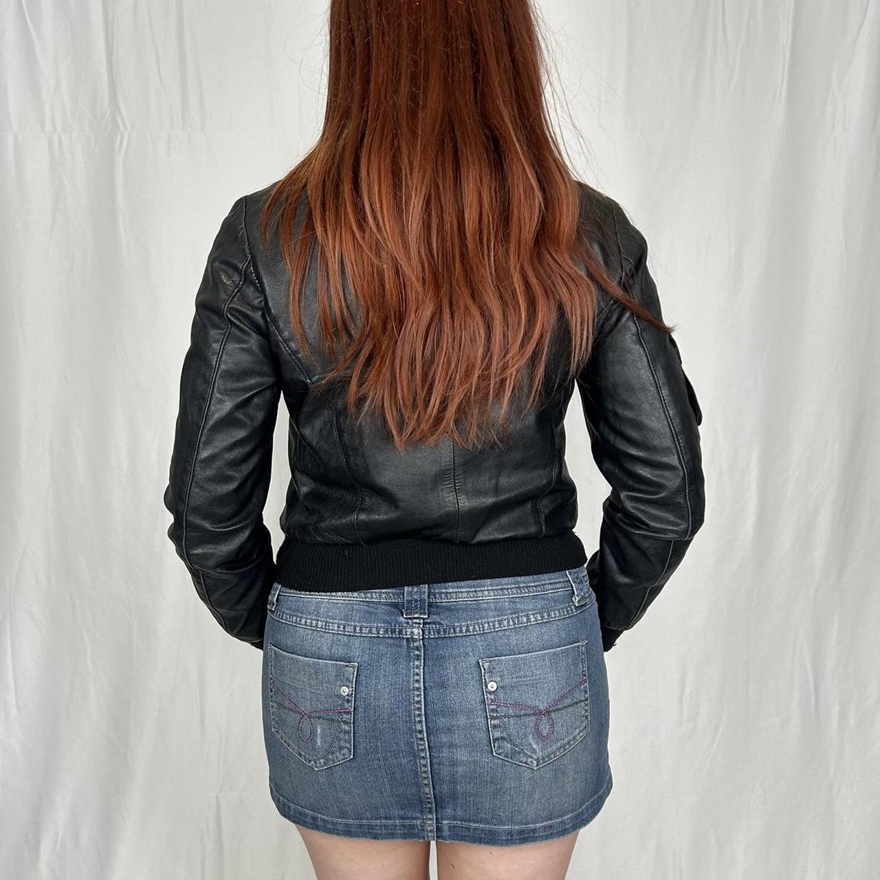 Vintage y2k style black leather bomber jacket