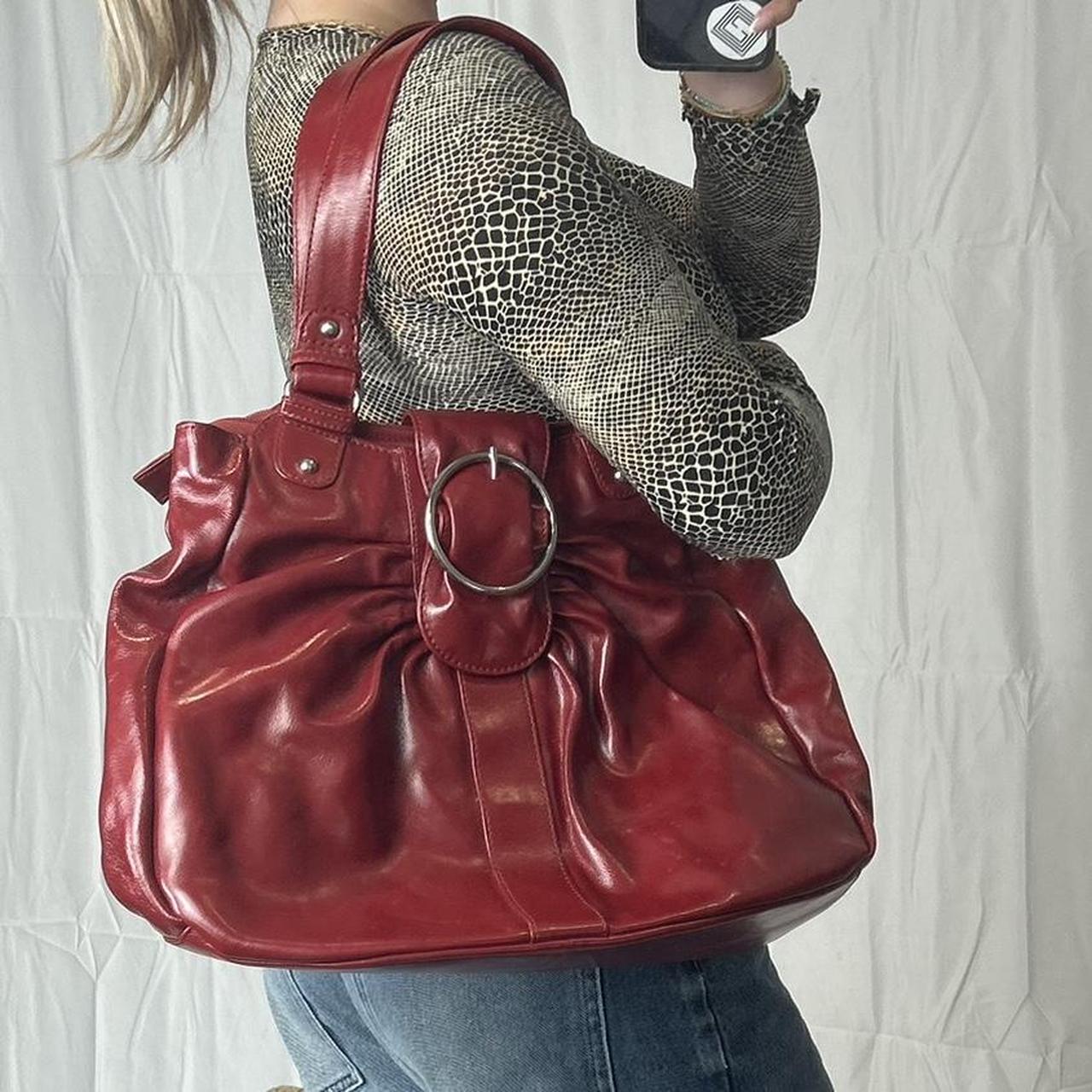Vintage y2k style cherry red leather shoulder bag