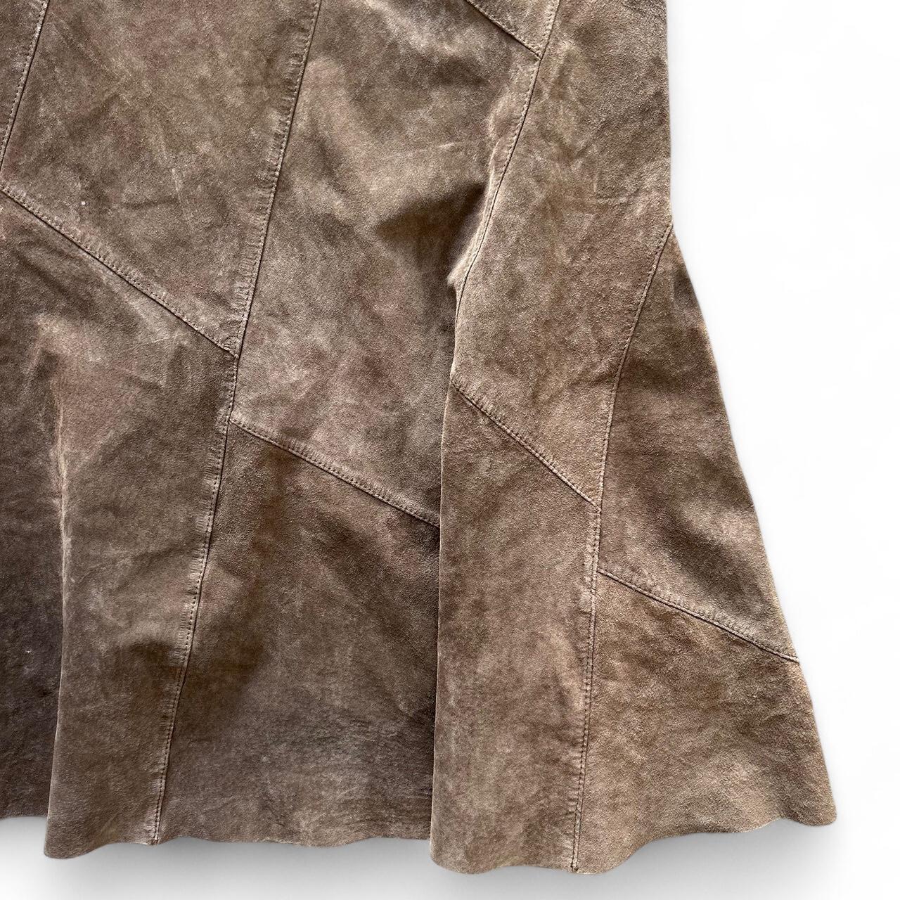 Vintage Y2K style brown suede leather midi skirt
