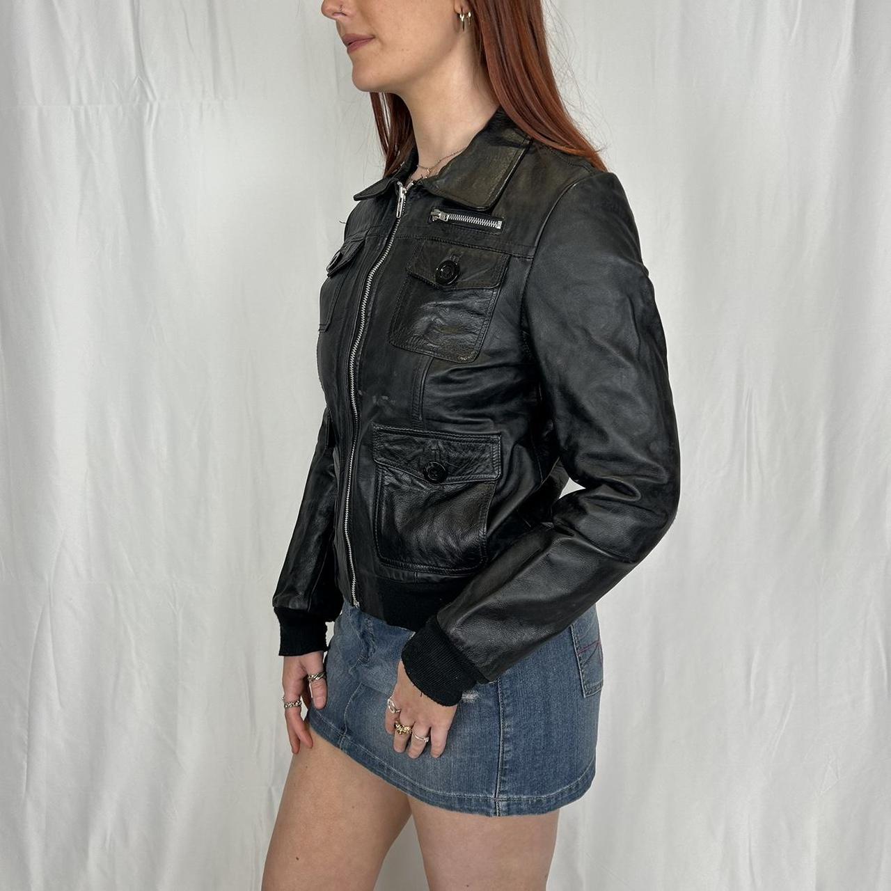 Vintage y2k style black ribbed leather jacket