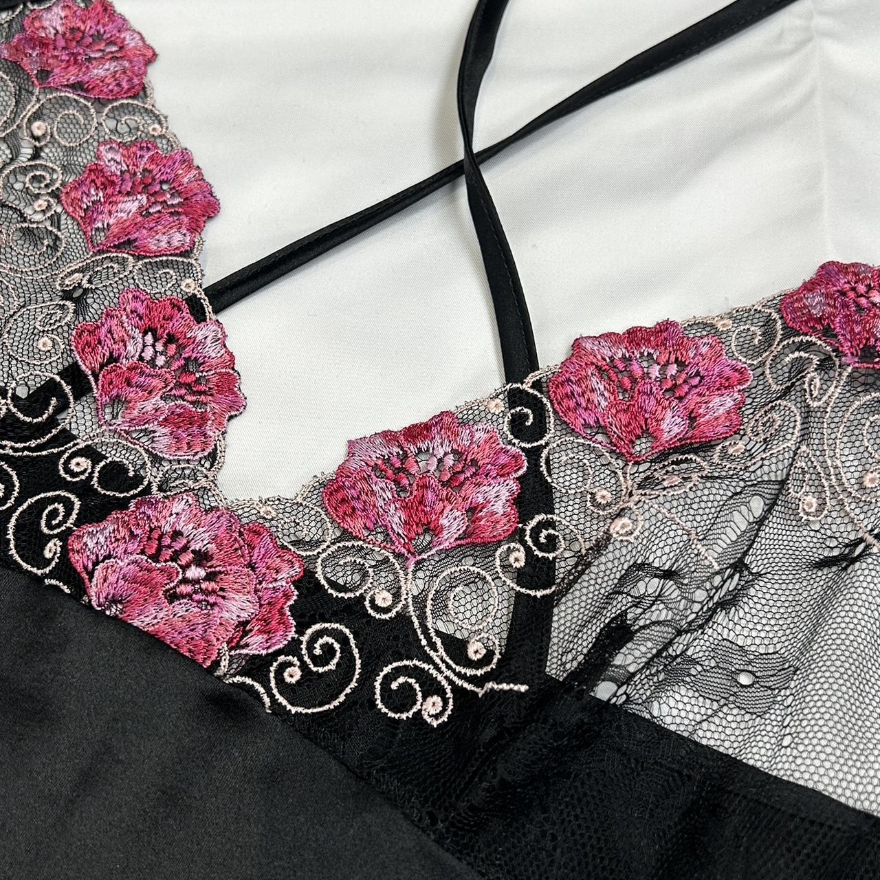 Vintage y2k style black and pink lace slip