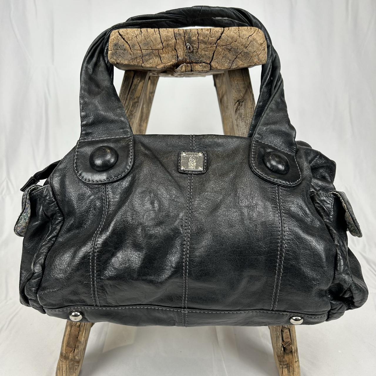 Vintage y2k style black distressed slouchy leather handbag