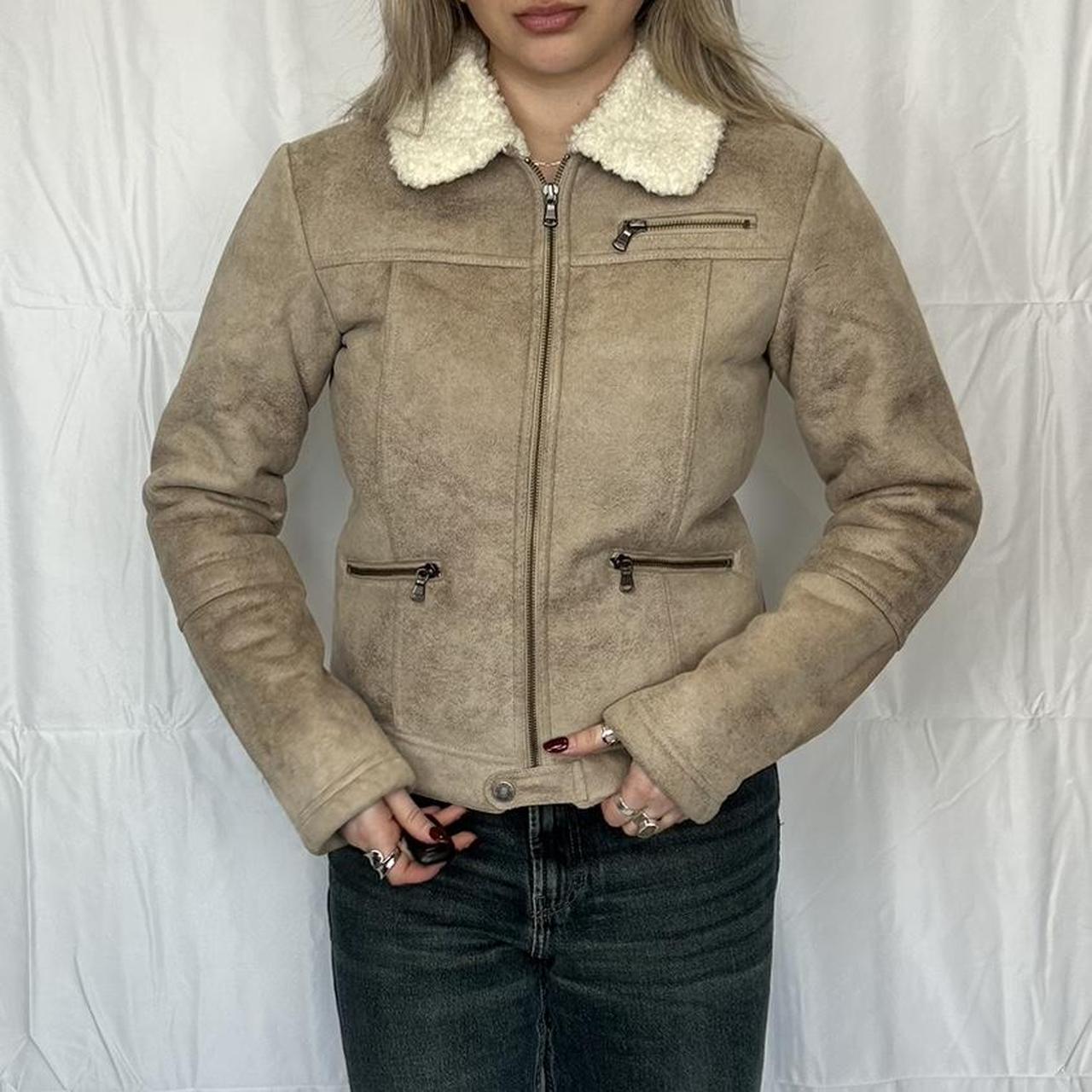 Vintage y2k style beige sheepskin jacket