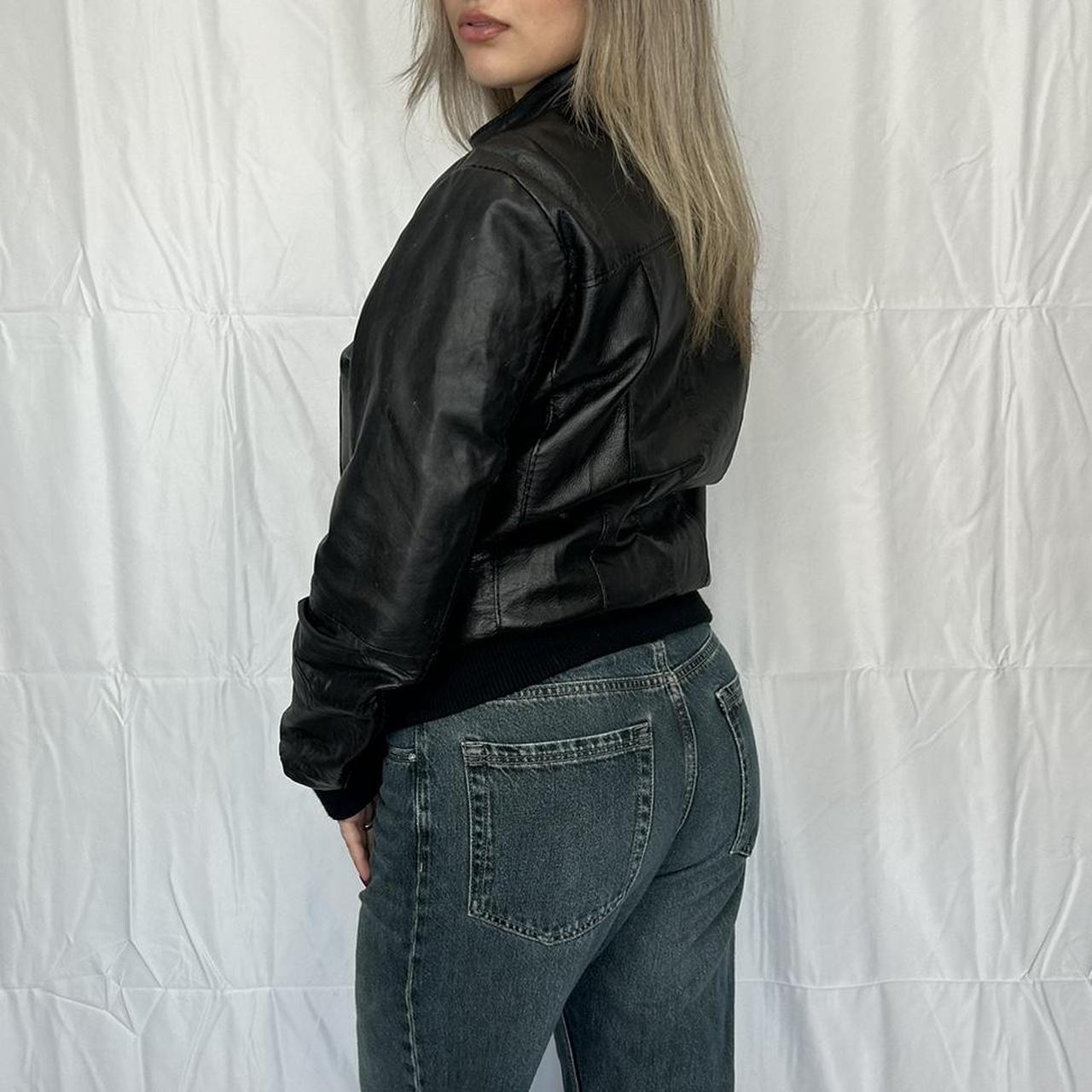 Vintage y2k style black slouchy moto leather jacket