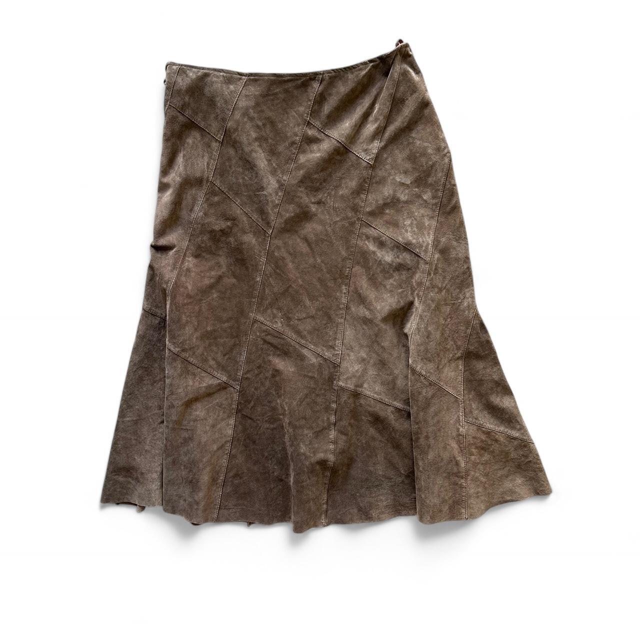 Vintage Y2K style brown suede leather midi skirt