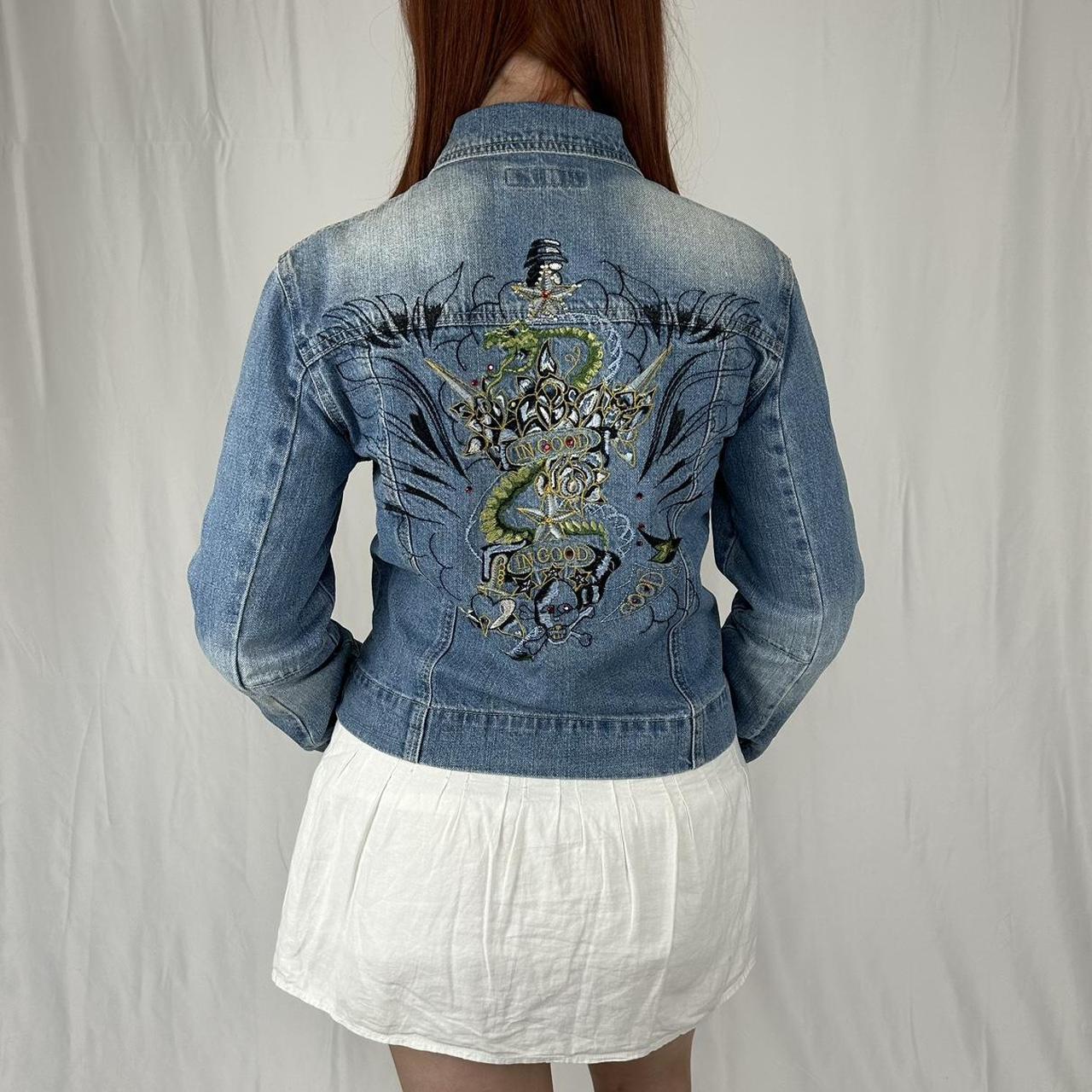 Vintage y2k style mid wash zip up denim jacket