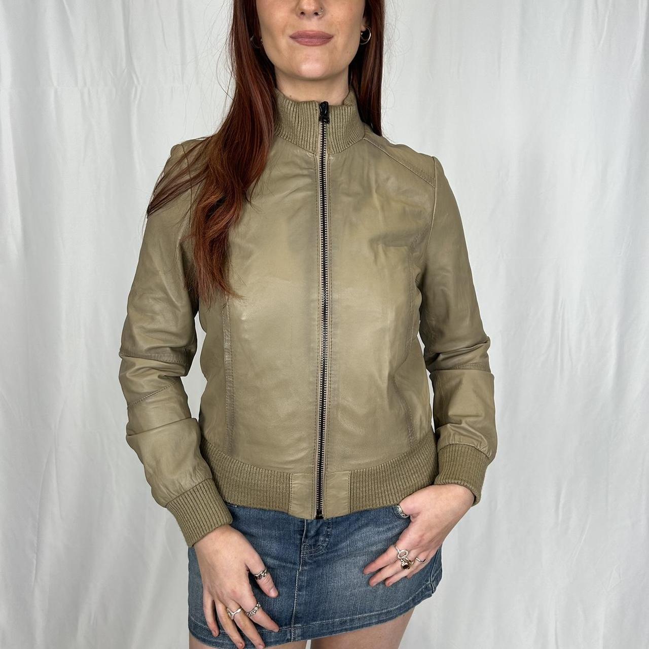 Vintage y2k style beige leather jacket