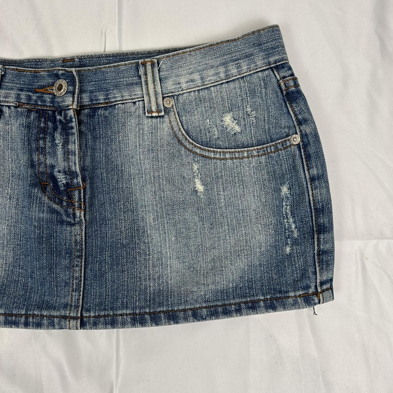 Vintage y2k style denim distressed mini skirt