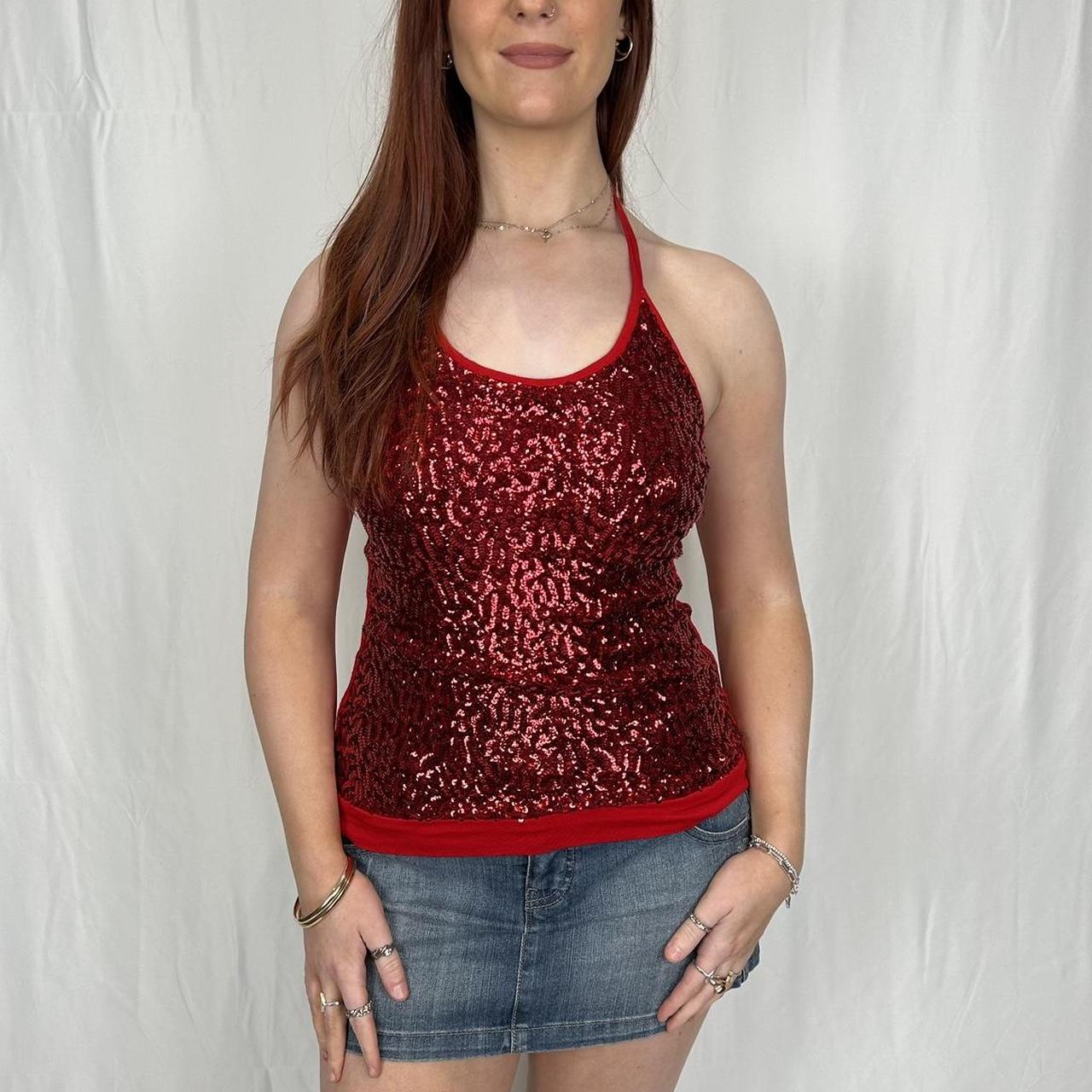 Vintage y2k style red sequin halterneck top