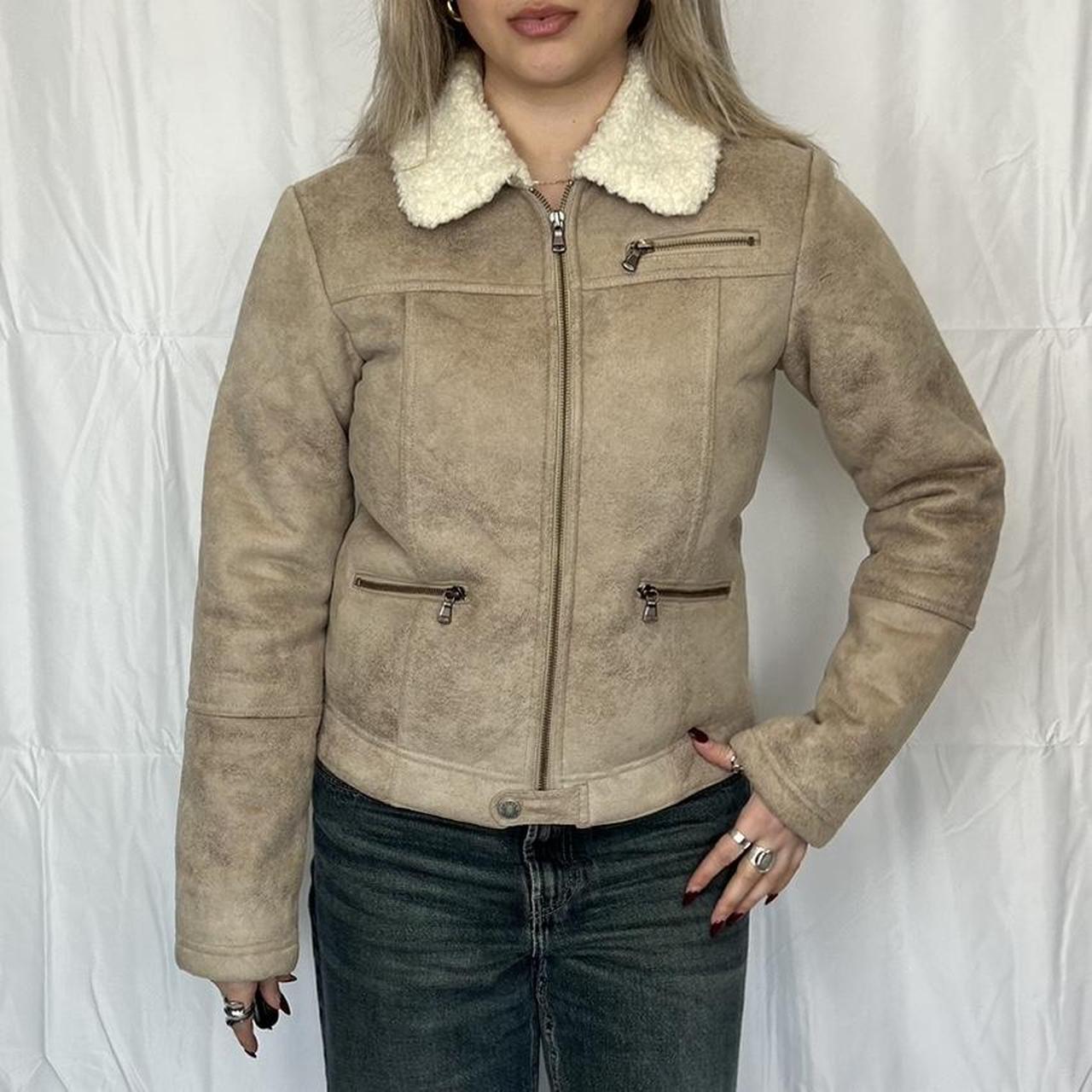 Vintage y2k style beige sheepskin jacket