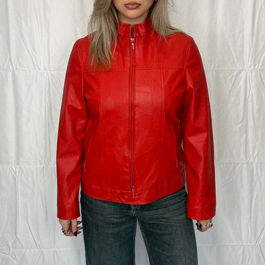 Vintage y2k style red leather jacket