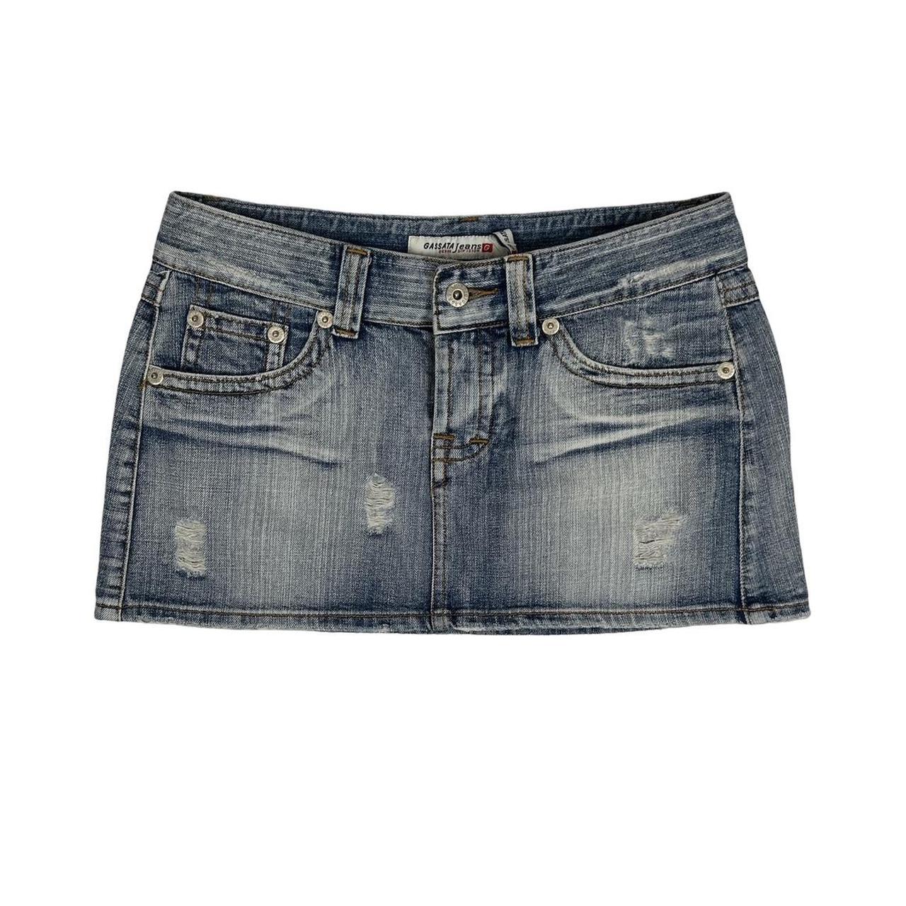 Vintage y2k style denim distressed mini skirt