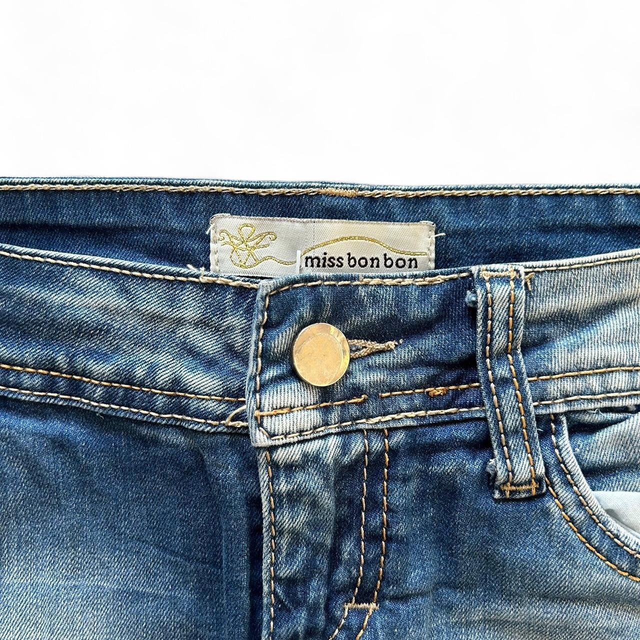 Vintage Y2K style mid wash distressed denim mini skirt