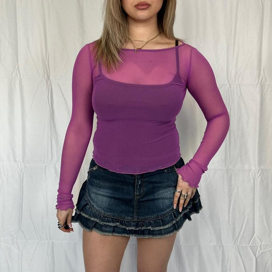 Vintage y2k style purple mesh long sleeve top