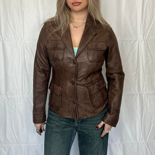 Vintage y2k style brown leather jacket 🤎
