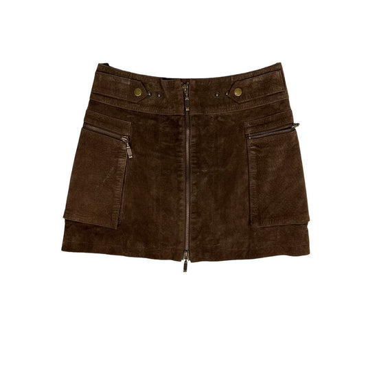 Vintage y2k style brown suede leather mini skirt