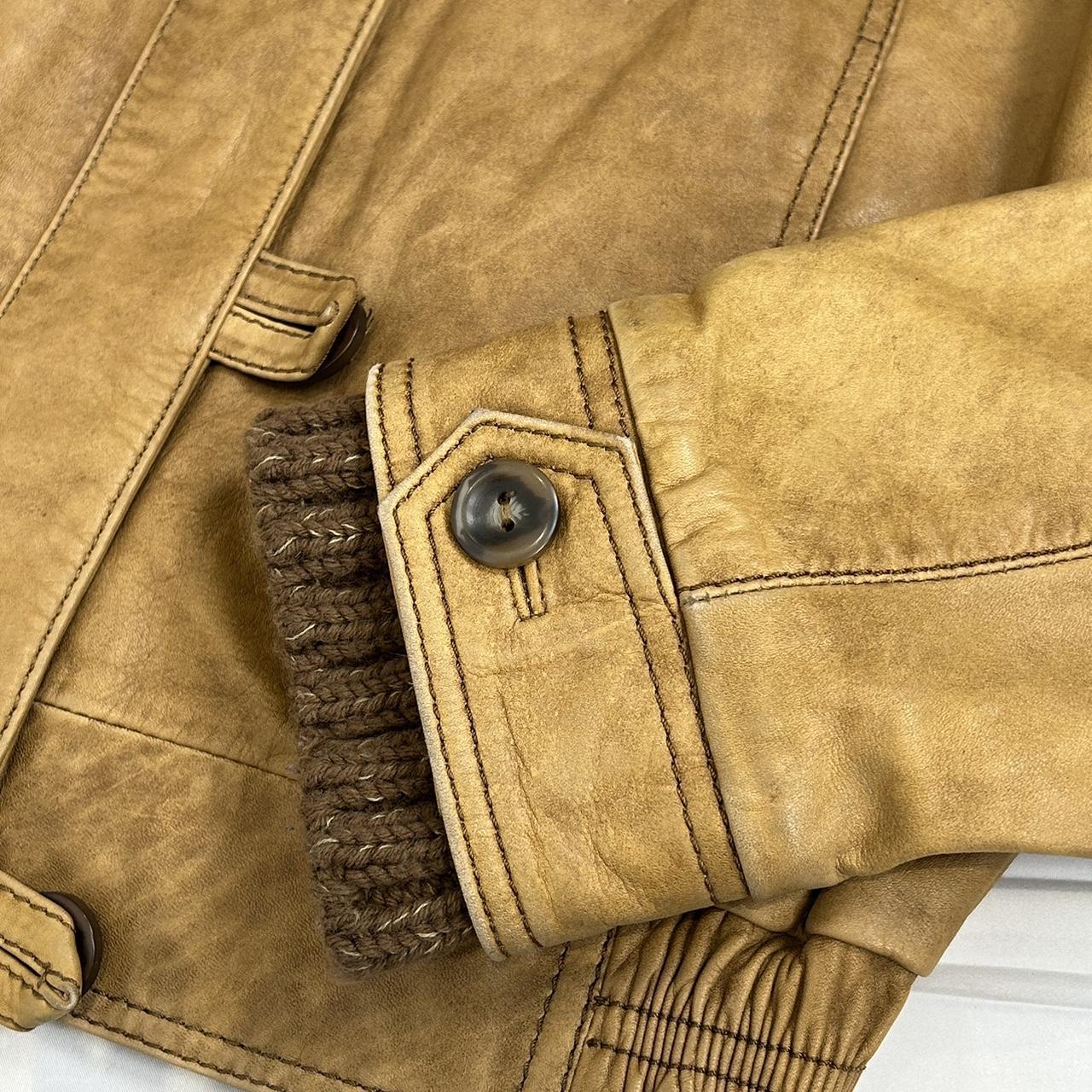 Vintage y2k style brown leather jacket with ribbed detailing