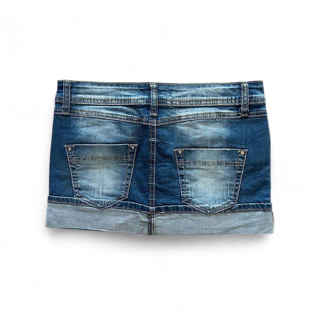 Vintage Y2K style mid wash distressed denim mini skirt