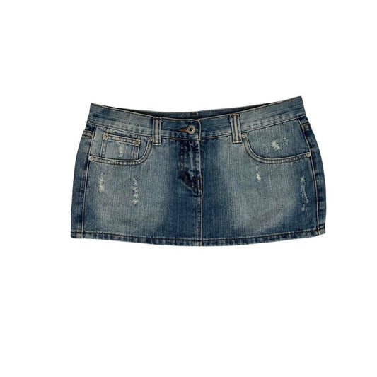 Vintage y2k style denim distressed mini skirt