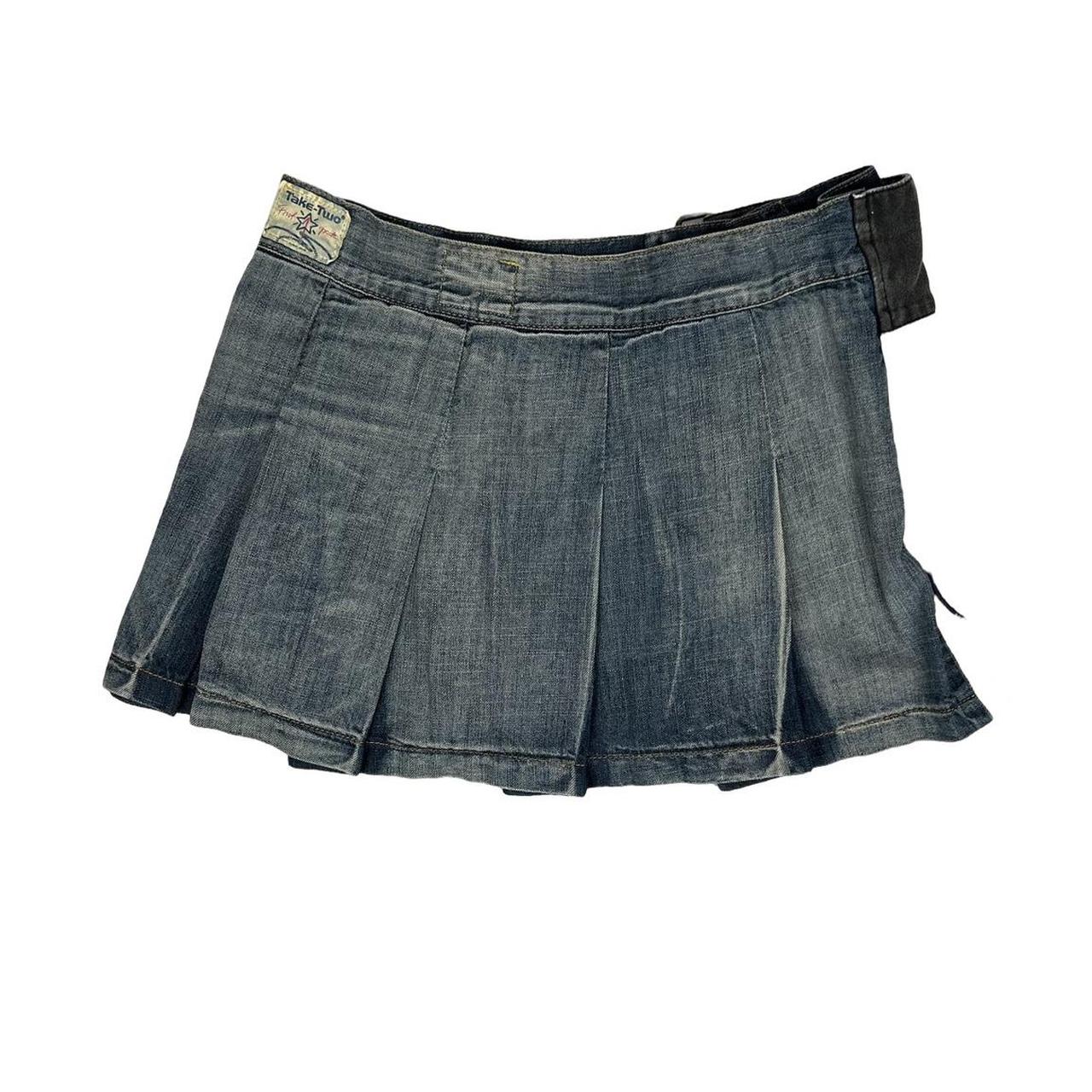 Vintage y2k style denim patchwork pleated mini skirt