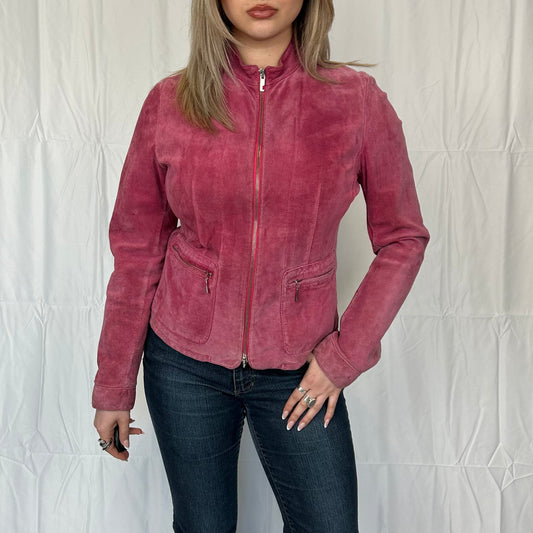 Vintage y2k style pink suede leather jacket