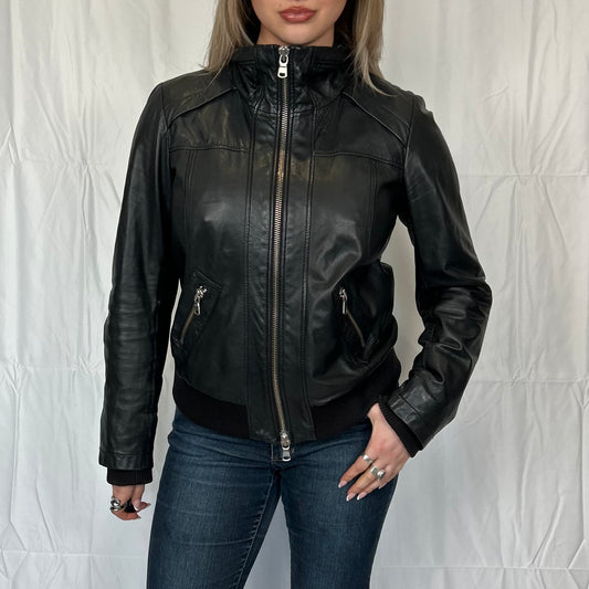 Vintage y2k style black slouchy leather jacket