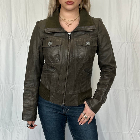 Vintage y2k style brown leather jacket