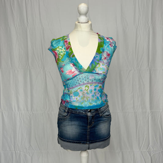 Vintage y2k style blue floral cami