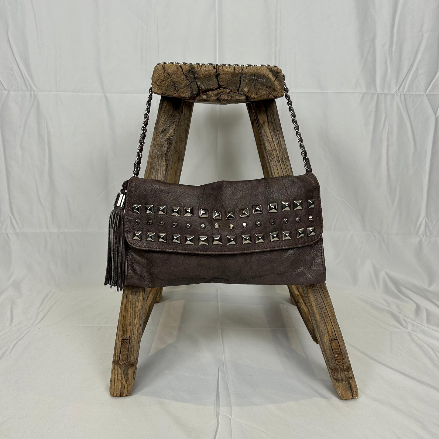 Vintage y2k style dark grey studded leather shoulder bag