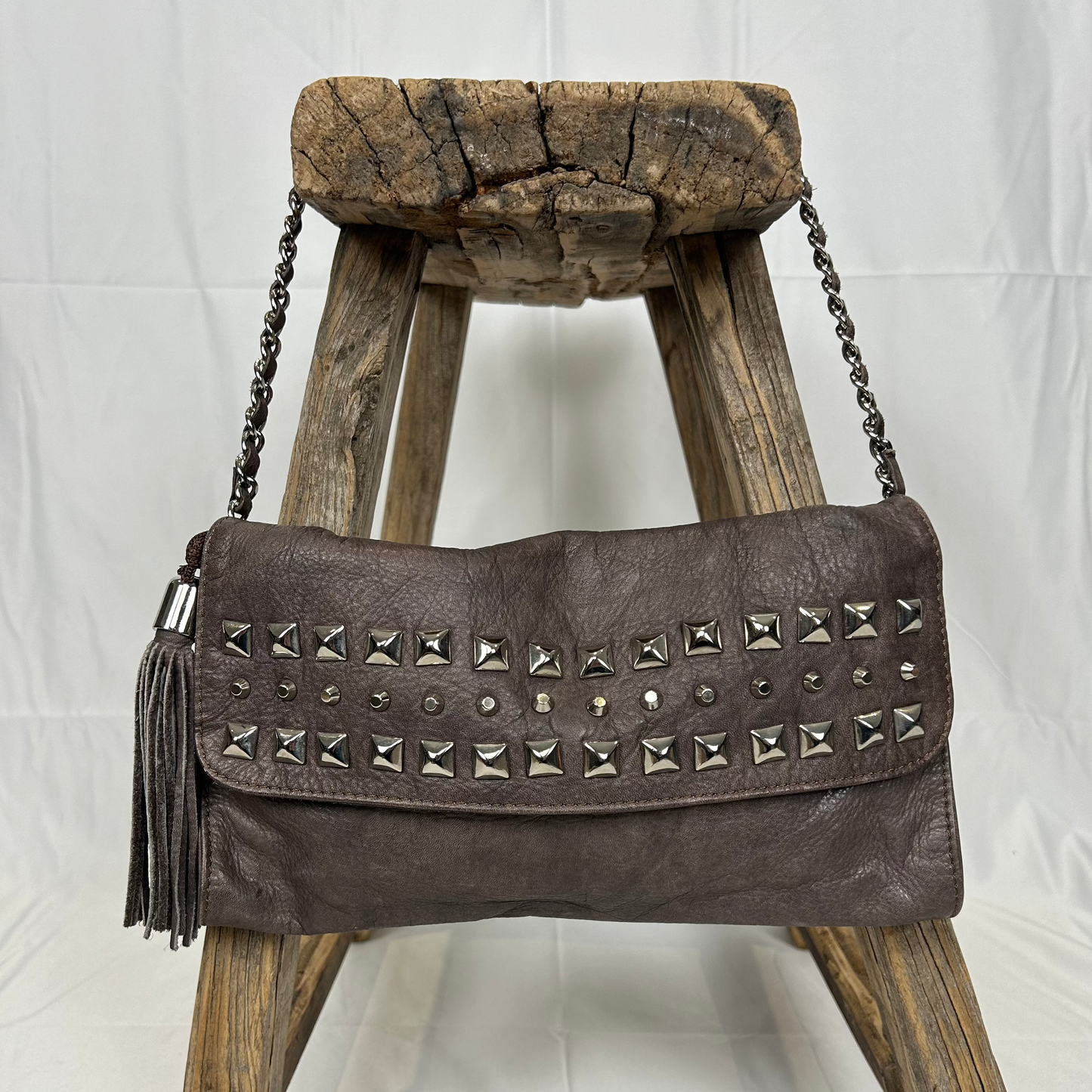 Vintage y2k style dark grey studded leather shoulder bag